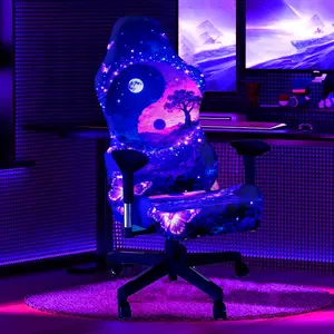 1Set Starry Sky Butterfly Tai Chi Pattern UV Blacklight Reactive Glowing Computer Game Chair Cover, Milk Fiber Fabric With Elastic And Detachable Design That Is Machine Washable. Suitable For Office, Game Chair Decor. Computer Gaming Chair Cover