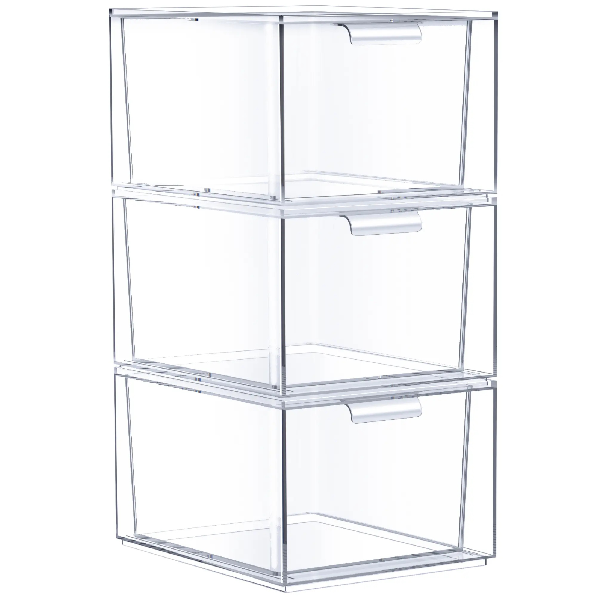 Sorbus Clear Stackable Acrylic Drawer Organizer - 3 Pack Makeup Boxes Plastic Smooth Transparent Container