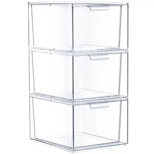 Sorbus Clear Stackable Acrylic Drawer Organizer - 3 Pack Makeup Boxes Plastic Smooth Transparent Container