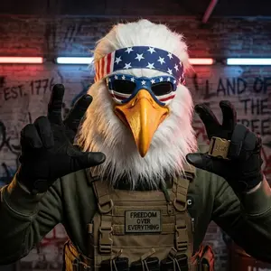 Latex Eagle Mask with American Flag Headband, Realistic Bird Head Mask for Halloween, Cosplay Costume, Freedom Party Supplies, Party Accessories
