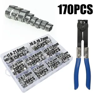 170pcs Single Ear Clamps Set (5.8-21mm) with Clamp Pliers, Soft Tube Clips, Hardware Tool Kit, Ideal for DIY Projects