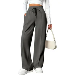 Wide Leg Sweatpants Women High Waisted Baggy Sweat Pants Elastic Elevated Seams Loose Active Pants with PocketsGift
