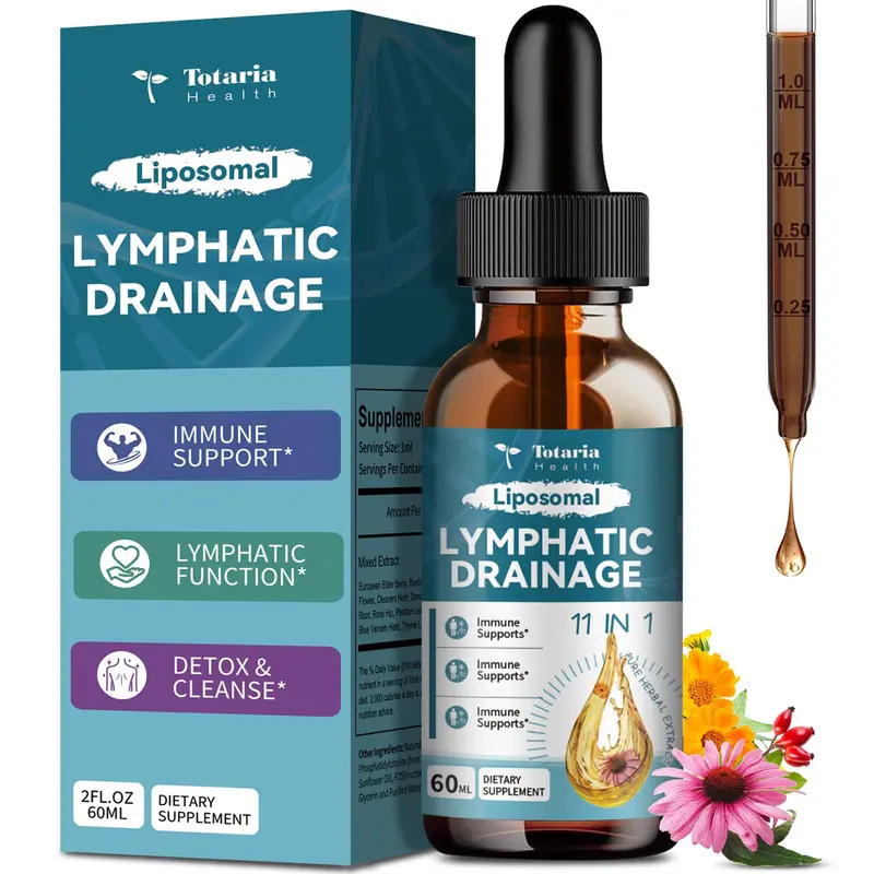 Totaria Liposomal Lymphatic Drainage Drops - 11 In 1 Organic Supplement with Burdock Root, Echinacea, Elderberry, Calendula, Cleavers Herb, Dandelion Supports Lymphatic Health 2 FL.OZ Healthcare Natural