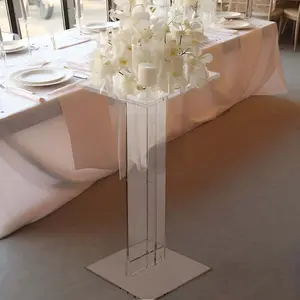 Acrylic Display Stand Flower Pedestal 32" Clear with Square Bases - Heavy Duty 10mm Thick Plexiglass for Events