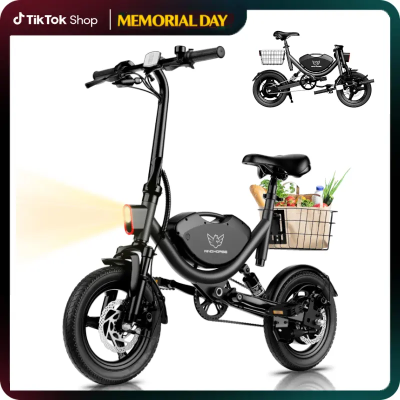 Windhorse W3 Lightweight Folding Electric City Commuter Bike – Dual Suspension Ebike with 22 MPH Speed, 35 Miles Range, 715W Peak Motor, 14" Tires Road Scooter Wheel Pedals,