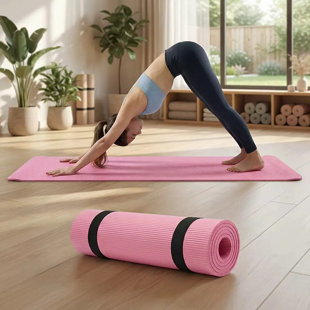 Basics Extra Thick Exercise Yoga Mat with Carrying Strap Basics Extra Thick Exercise Yoga Mat with Carrying Strap
