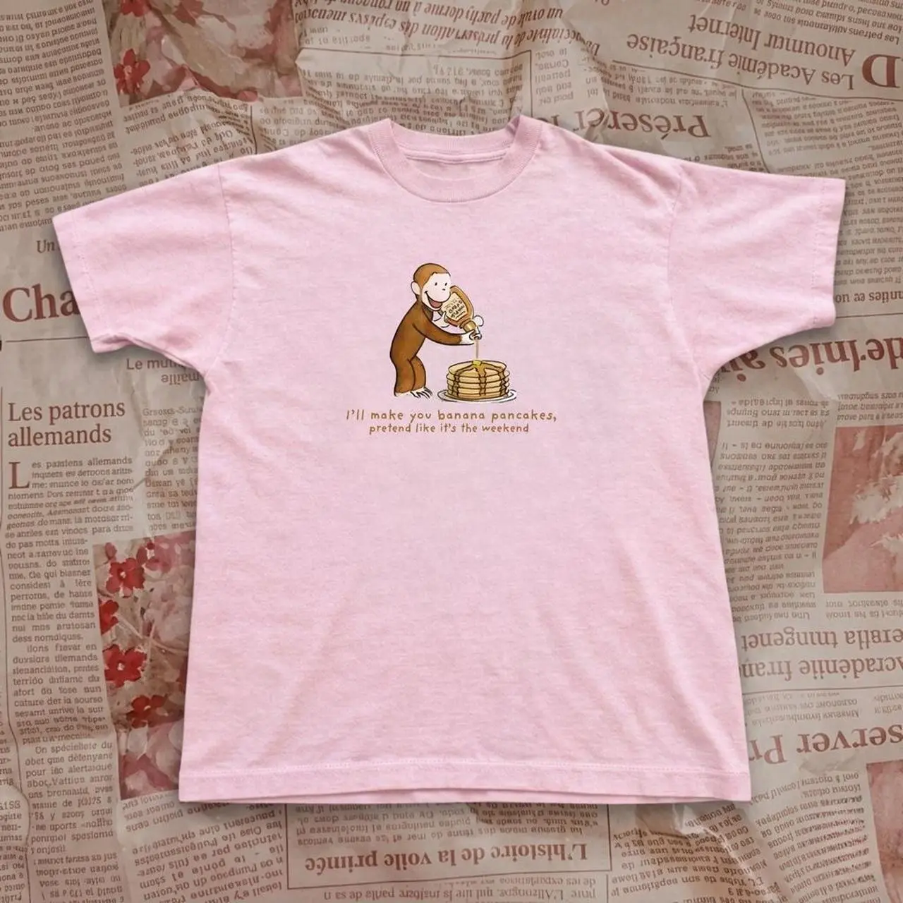 Curious George Pink Graphic Tee,Adorable Monkey Design