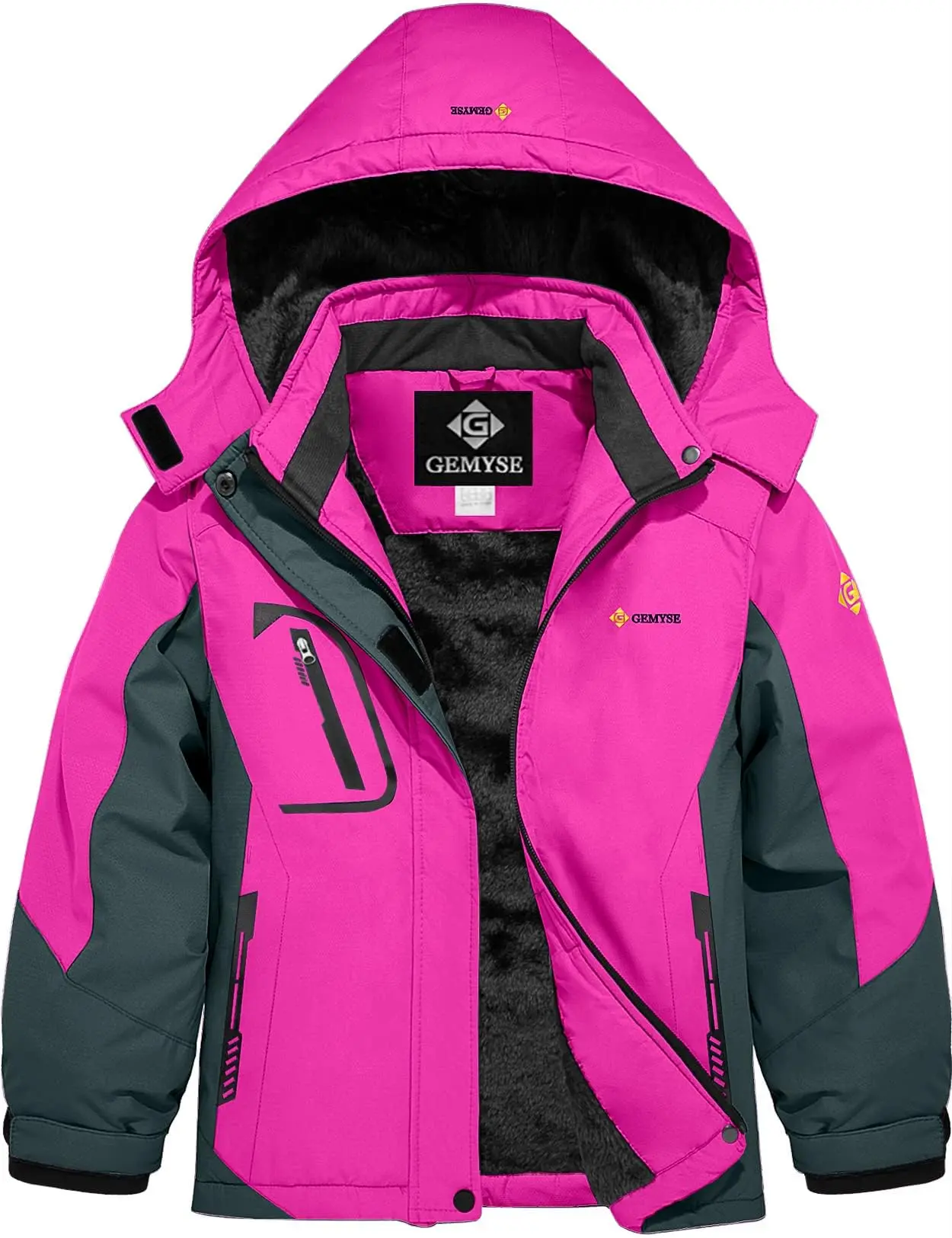 GEMYSE Women's Sport Jacket for Teen Waterproof Thick Warm Ski Snow Jacket- Fleece-Lined, Windproof, Hooded, Wear-Resistant Outerwear with Multiple Pockets
