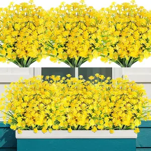 24 Bundles Artificial Yellow Flowers for Outdoor UV Resistant No Fade Fake Plastic Faux Plants for Hanging Planters Decoration Indoor Outside Garden Porch Window Box Home Wedding Farmhouse Decorative Silk Bouquet