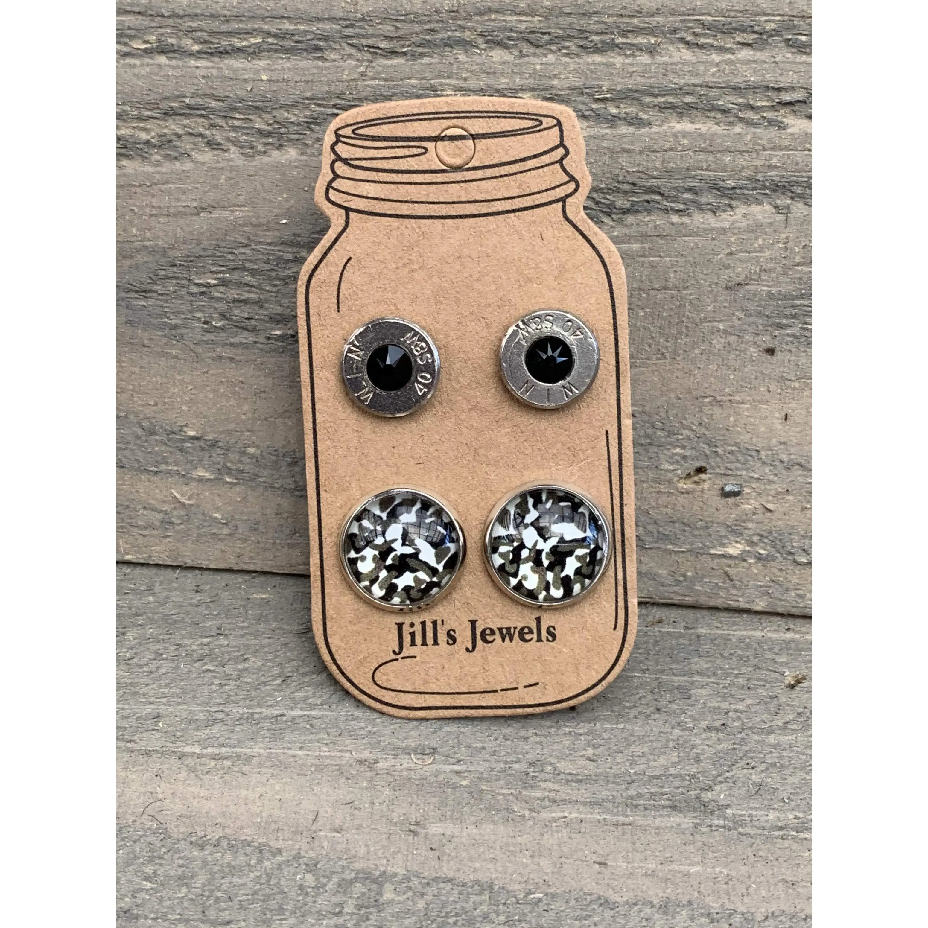 Black and Army Green Camo 40 Caliber bullet earring set