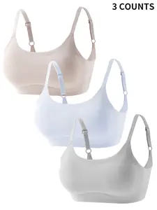 3-Piece Teen Girls Underwear Set, Includes Comfortable Padded Bra, Solid Brami Tank, Solid Colors with Cartoon Patterns, Suitable for All Seasons