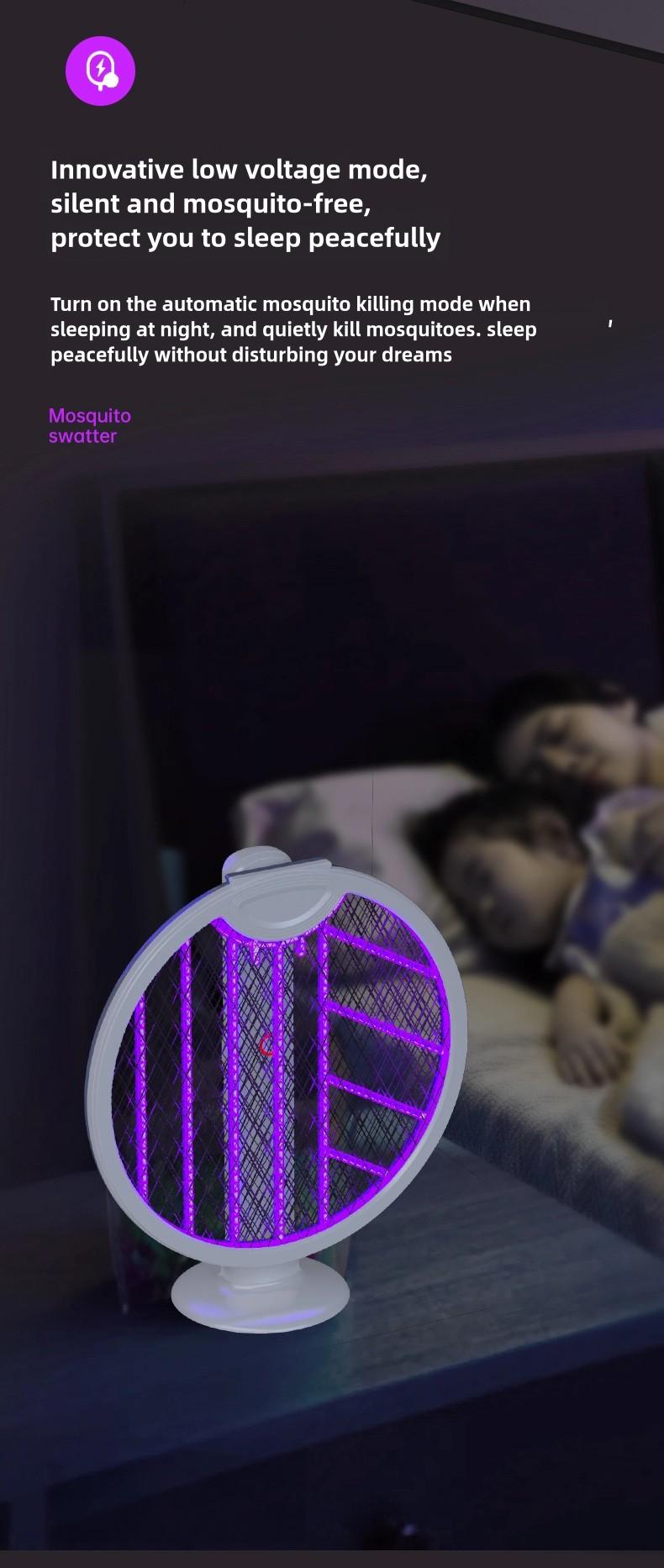 Foldable Electric Fly Swatter & 2-in-1 Bug Zapper Racket, 3000V High Voltage Mosquito Killer with UV Light, USB Rechargeable Handheld Insect Zapper with Base for Gnat, Wasp, Fruit Fly, Indoor Outdoor Camping Essentials