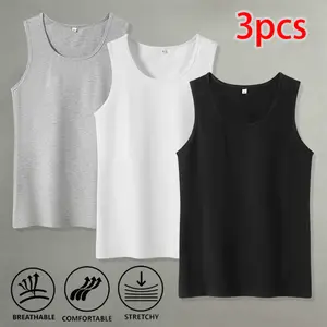 Solid Color Slim Fit Stretch Sleeveless Tank Top 3-Piece Set — Wearable as a base layer or outer wear for home and travel; comfortable
