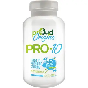 Proud Origins Pro-10 Probiotics 20 Billion CFU 10 Probiotic Strains with Prebiotics for Digestive & Immune Health 120 Capsules