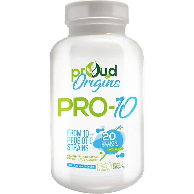 Proud Origins Pro-10 Probiotics 20 Billion CFU 10 Probiotic Strains with Prebiotics for Digestive & Immune Health 120 Capsules