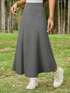 Women's Summer Fitted Skirt, High Waist Midi Dress, Plain Design, Slimming Effect, Versatile Fit, Casual Style, All-Season Wear