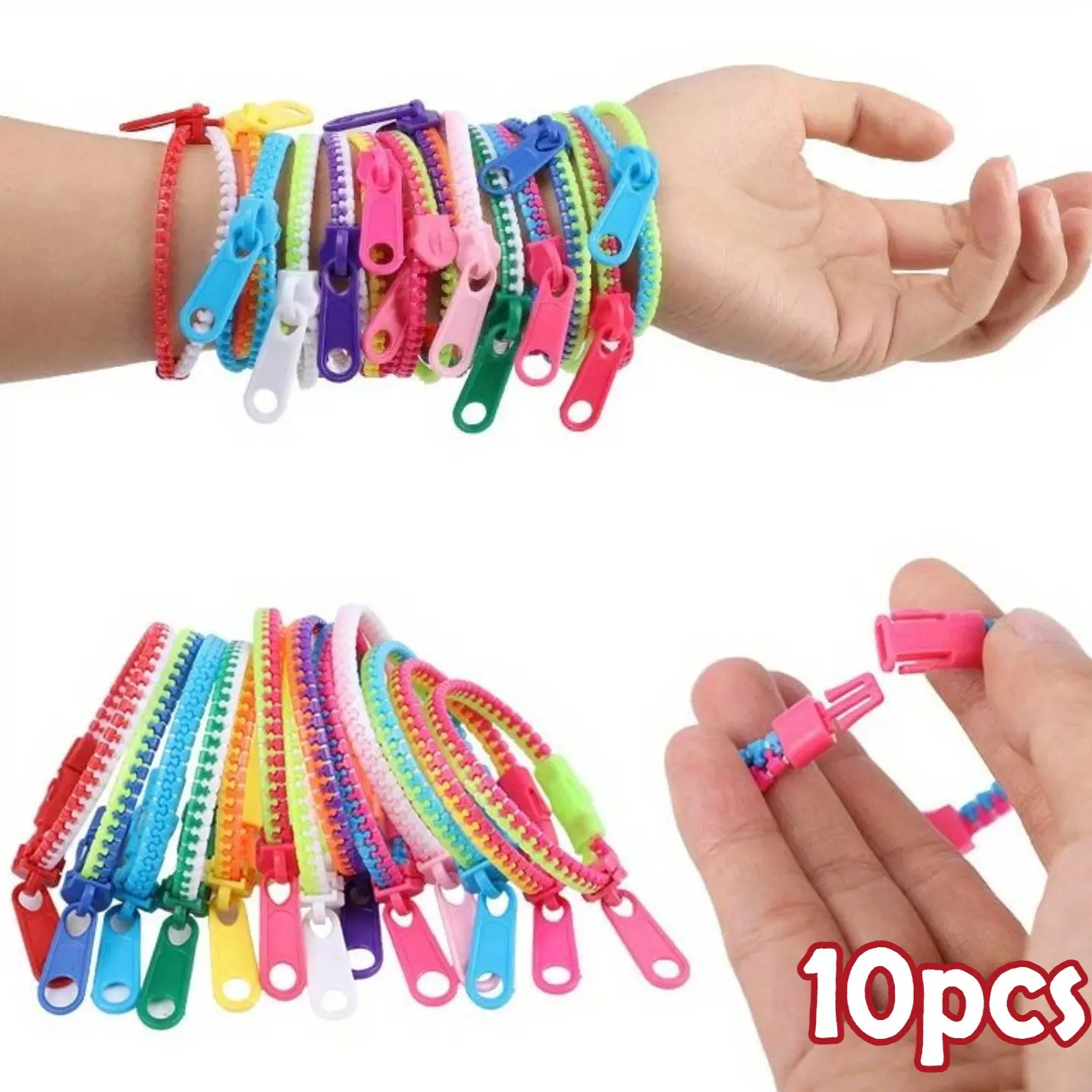 10pcs Two-Color Sensory Finger Zipper Bracelet - Wedding Party Favors, Relaxation Toy, Anxiety and Autism Relief, Stress Relief Tools, Anxiety Relief Products, Sensory Stress Reliever, Birthday Gift Bag Filler, Goodie Bag Stuffers, Stocking Stuffers
