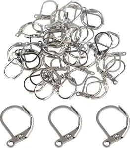 50PCS Silver Leverback Earring Hooks Hypoallergenic Brass Ear Wire Jewelry