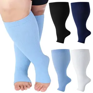 Plus Size Open Toe Compression Socks for Men and Women, 15-20mmHg, Wide Calf Knee High Toeless Stockings, Graduated Compression, Relief for Edema, Varicose Veins & Circulation Protection