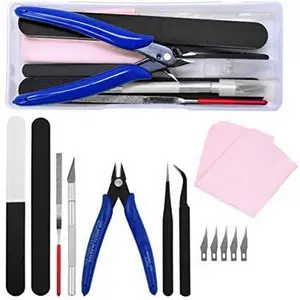 Model Tool Kit - Hobby Building Tool Hardware Basic Set with Hobby Clippers Model Tweezers for Plastic Model Car Dollhouse