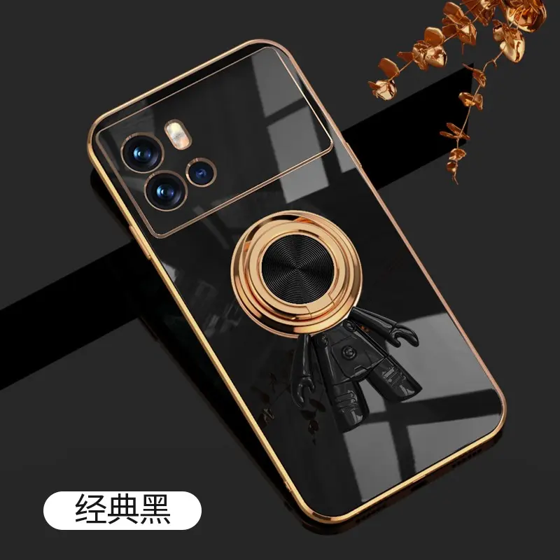 For iQOO 9 6D Astronaut Electroplated Ring Stand Phone Case HNTKR-0200