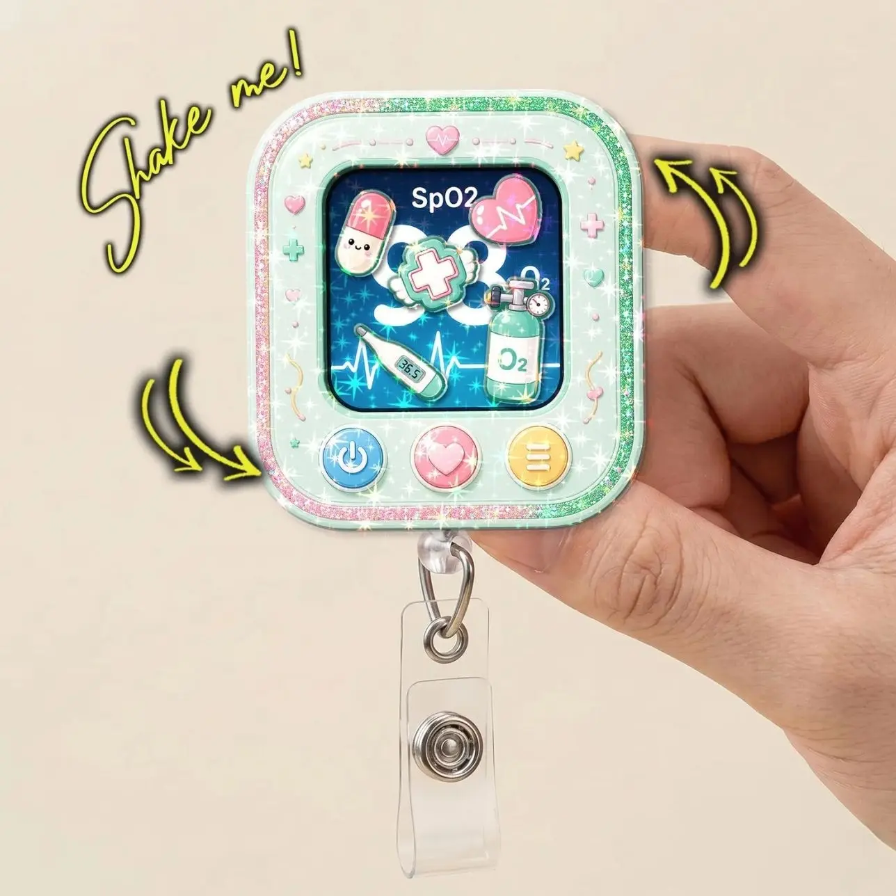 Pulse Oximeter Shaker Badge Reel – Kawaii SpO2 Retractable ID Holder, Nurse RN CNA Respiratory Gift  EK4