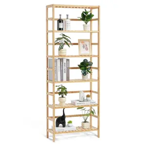 VEVOR 6-Tier Bamboo Shelf,  Open Wood Bookshelf, Display Storage Rack Organizer, Freestanding Flower Plant Stand, Multifunctional Bamboo Bookshelf Ideal for Bathroom, Bedroom, Office, Study, Natural