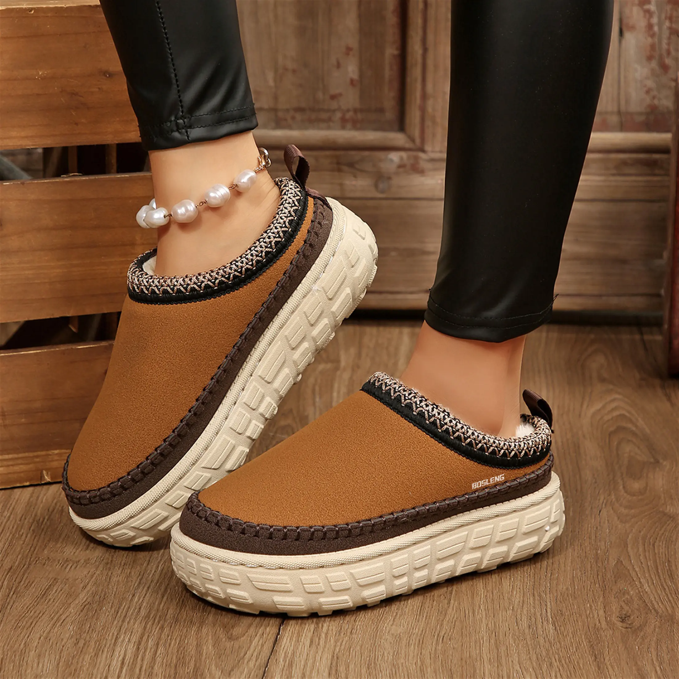Women Multi Color Fashionable Winter Warm Mini Snow Boots Tire Sole Fleece Plush Lined Shoes Indoor Outdoor Slippers