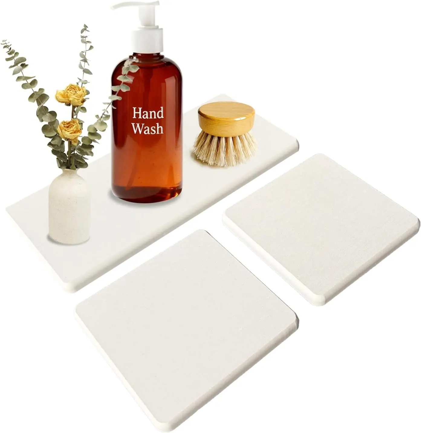 Water Absorbing Stone Tray, 3PCS Fast Drying Stone Sink Tray, Stones Soap Trays, Water Absorbent Diatomite Trays, Diatomite Coasters for Kitchen Sink Bathroom Counter, Hand Soap Dish & Holders