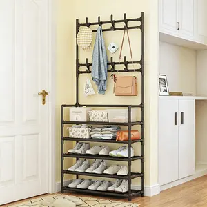 Simple Floor-Standing Clothes Hanger Shoe Rack Combo, Multi-Functional Home Organizer, Bedroom Living Room Coat Hook, Entryway Shoe Holder