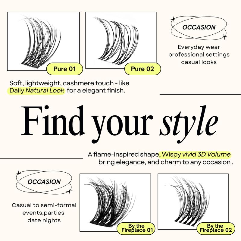 Feinner DIY Lash Cluster Kit Invisible Soft Band Long Lasting Waterproof Bond Seal Remover Natural Eyelashes for Salon Quality at Home Must-Have Cluster Pure Clean Look