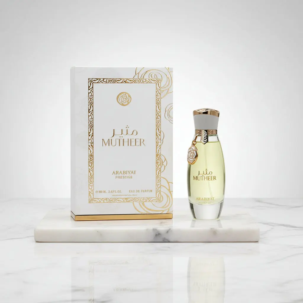 Arabiyat Prestige Mutheer EDP Spray Women's Perfume (3.4 fl oz, 3-3.9 fl oz Range) - Floral Oriental Blend with Gardenia, Orchid, Jasmine, Tuberose, Sandalwood, Vanilla | Elegant, Flowers-Focused Fragrance for Women, Perfumes For Women, Women Perfumes