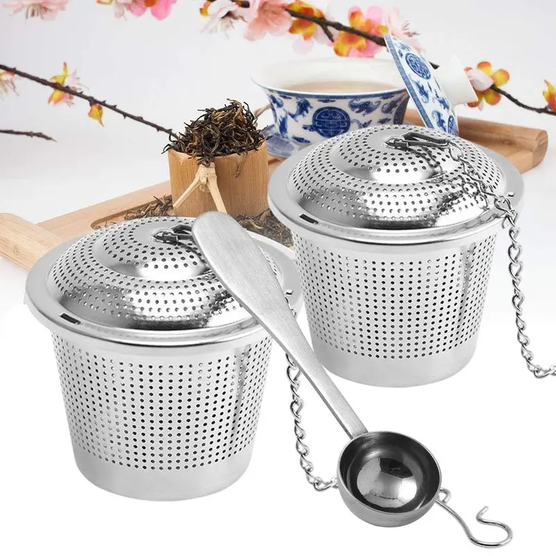 2PCS Stainless Steel Tea Ball Strainer Set with Tea Scoop Mesh Herbal Infuser Filter for Loose Tea Leaf and Spice Teapot Tea Steeper Kitchen Tool