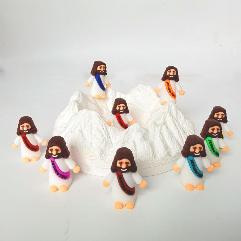 Bememo 30 Pcs Little Jesus Figures Original Design Jesus Love You Mini Rubber Toys to Hide and Seek Christmas Religious Party Favors Sunday School Baptism Gifts(Lively Colors)