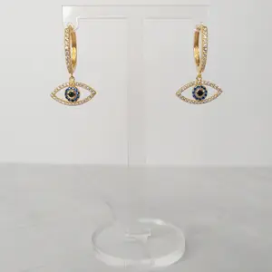 #429 Blue Evil Eye with Rhinestones Hoop Earrings- Casual Everyday Spiritual Jewelry, Women