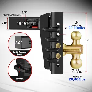 Solid Steel XPE Adjustable Trailer Hitch, Fits 2.0" & 2.5" Receiver, 8" Drop/Rise, 25,000 LBS GTW for Heavy Duty Trucks