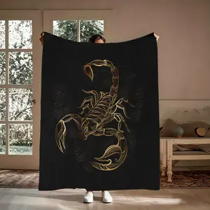 Gold Tribal Scorpion Flannel Throw Blanket, Soft Cozy Celtic Zodiac Scorpio Blanket, Warm Gift for Scorpio Men, Lightweight Breathable