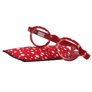 Dotty Chic, Round Reading Glasses for Women  Red frame with playful polka-dot pattern: +1.25 +4  NY Fifth Avenue
