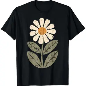 100% Cotton Daisy Flower Vintage Boho Art Floral Botanical Wildflower T-Shirt Top Womenswear