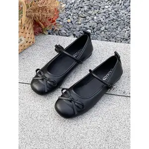 Silver Color Ballet Flat Shoes for Women, Casual Backless Mary Jane Style with Bow for Spring & Autumn, Perfect for Skirt