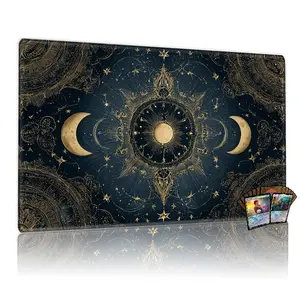 Celestial Golden Moon Stars Gaming Playmat 12x24in TCG MTG Compatible Magic Table Mat Game Mouse Pad Battle Card Mat for Parties Family Gifts