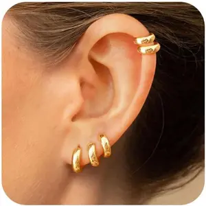 E84 5Pairs Gold Hoop Earrings for Women, Dainty 14K Gold Plated Huggie Hoop Earrings for Women Lightweight Cartilage Earrings Set for Multiple Piercing Cartilage Hoop Earrings Stack Trendy Jewelry (8mm 9mm 10mm 11mm 12mm)