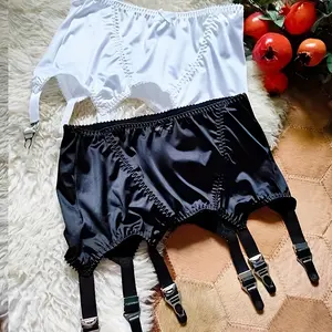 [Sexy Satin Garter Belt] Sexy Shiny Glossy Satin Belt for Women |   Vintage Suspender Garter Belt with Lace Trim & 6 Adjustable Wide Metal Clips, Suitable for Thigh Highs, Underwear Wear for Parties, Dali Life