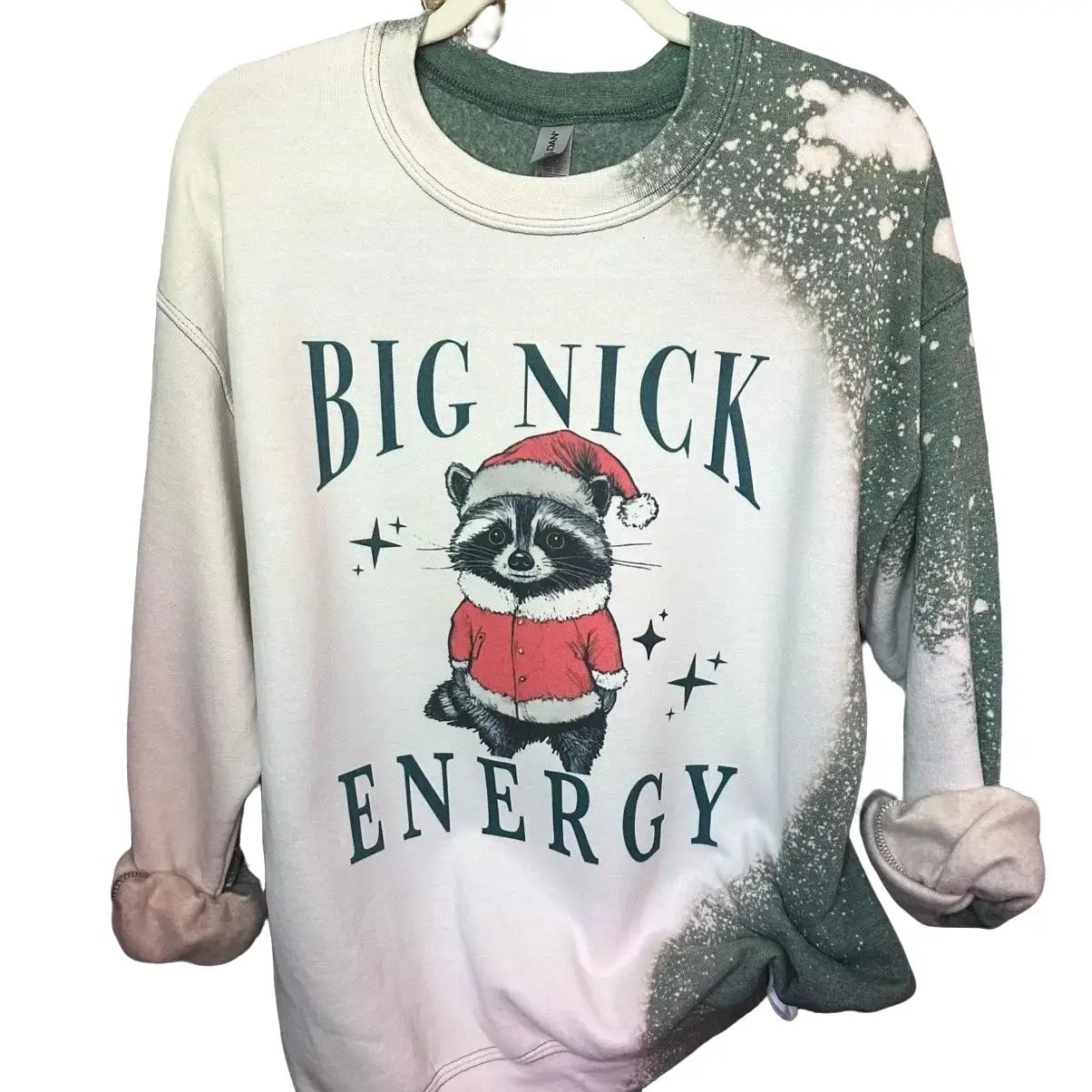 Big Nick Energy raccoon Santa bleached and sublimated Blue Christmas Sweatshirt Women Tops Comfortable