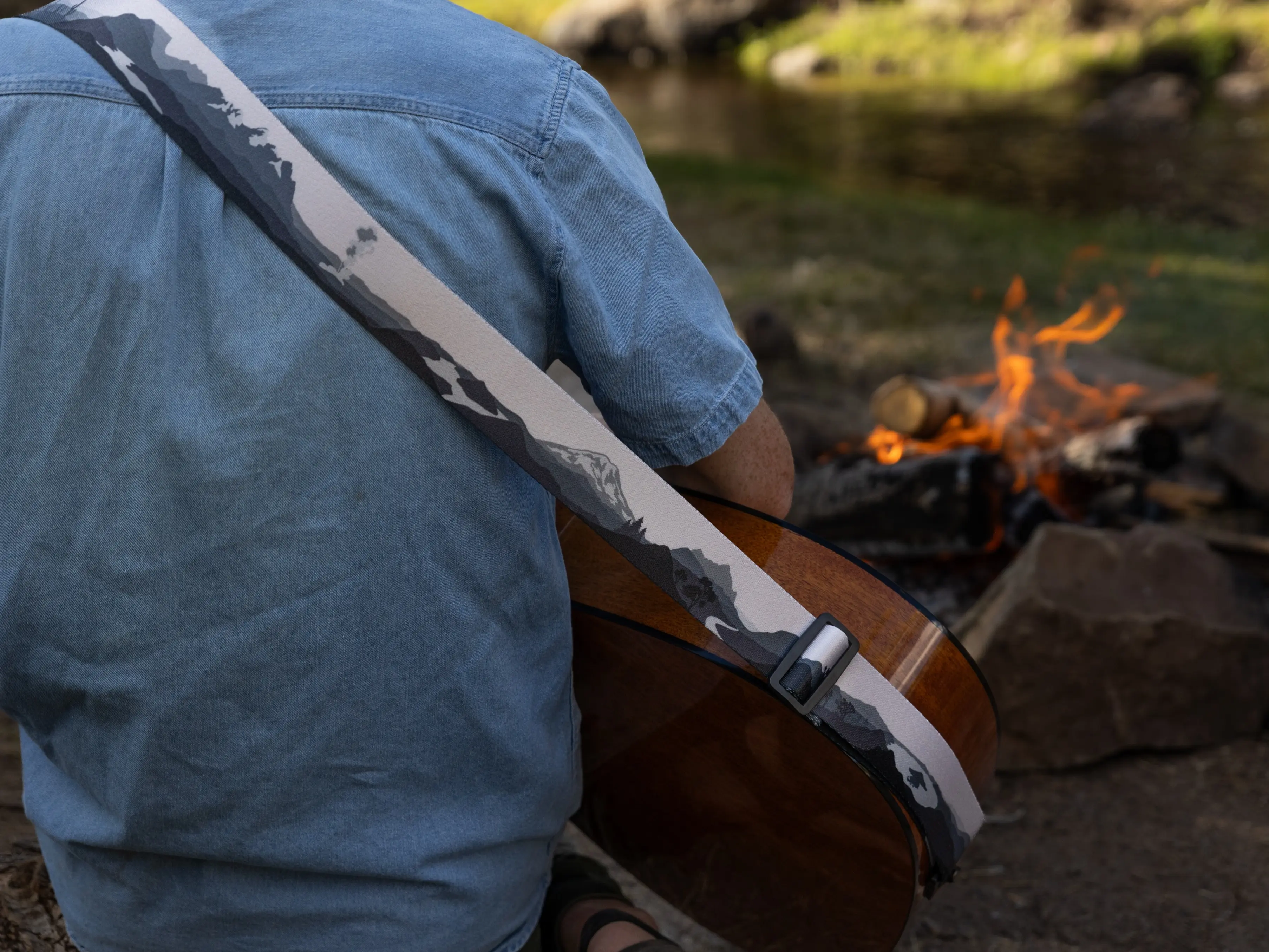 Parks in Black and White Guitar Strap - Adjustable, Comfortable, Polyester with strong real leather ends, Perfect for Electric, acoustic, and bass instruments