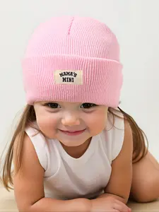 Newborn Knit Hat with Letter Embroidery, Warm Winter Beanie for Infants, Suitable for Outdoor Use, Casual Style for Daily Commute, Winter Skull Cap