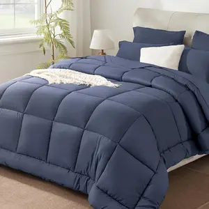 Grayish Blue Full/Queen Comforter Set - 7 Pieces Bed in a Bag, Lightweight Goose Down Alternative Bedding Sets with All Season Comforter, 1 Flat Sheet, 1 Fitted Sheet, 4 Pillowcases