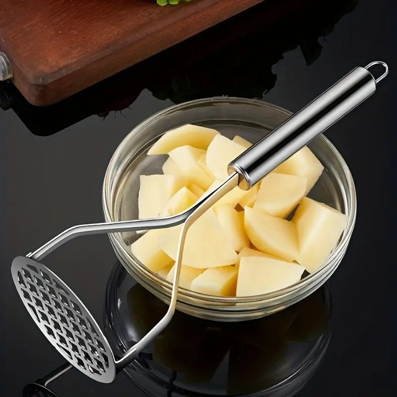 Effortless Stainless Steel Masher, Mashed Potato Masher, Press to Mash Without Splashing, Potato Vegetable Baby Food Tool, Durable and Easy to Clean, Kitchen Gadget, Utensils, Kitchenware