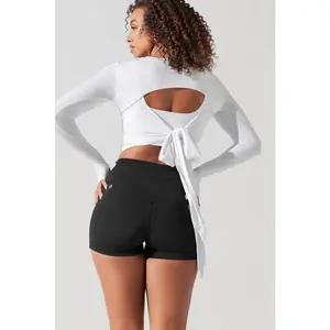 Bow Back Reversible Long Sleeve Top - White
