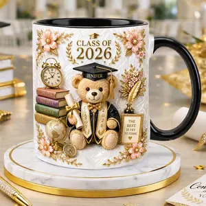 Personalized Graduation Mug 2D Printed 3D Effect, Custom Name Coffee Cup with Class of 2026 Bachelor Degree Design for Daughter, Son and Graduates, Perfect Gift from Mom and Dad for Graduation Ceremony, Celebration, Meaningful Keepsake Gift